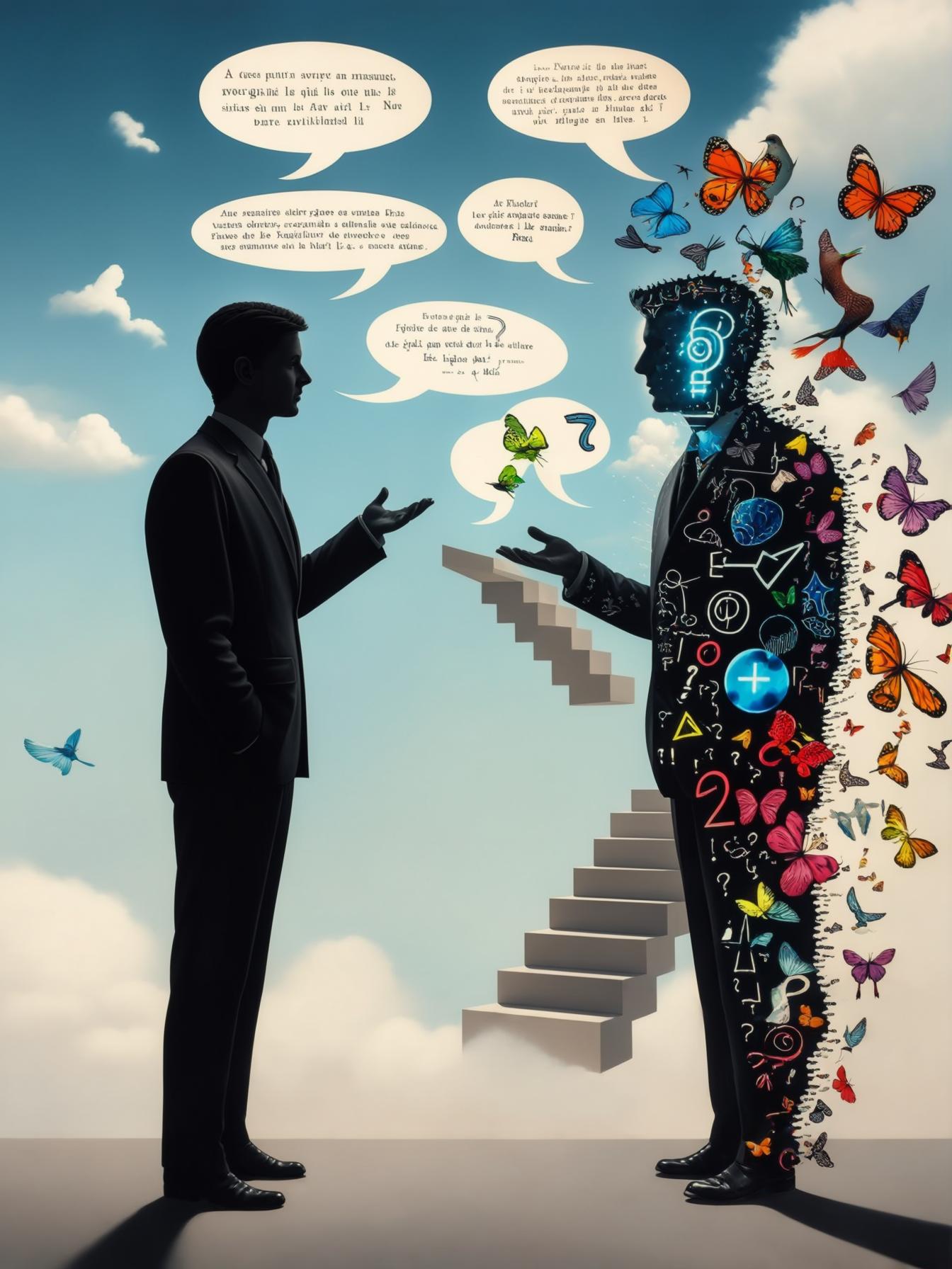 AI-powered chatbot interface showing natural language conversation between user and artificial intelligence assistant for customer service and business automation